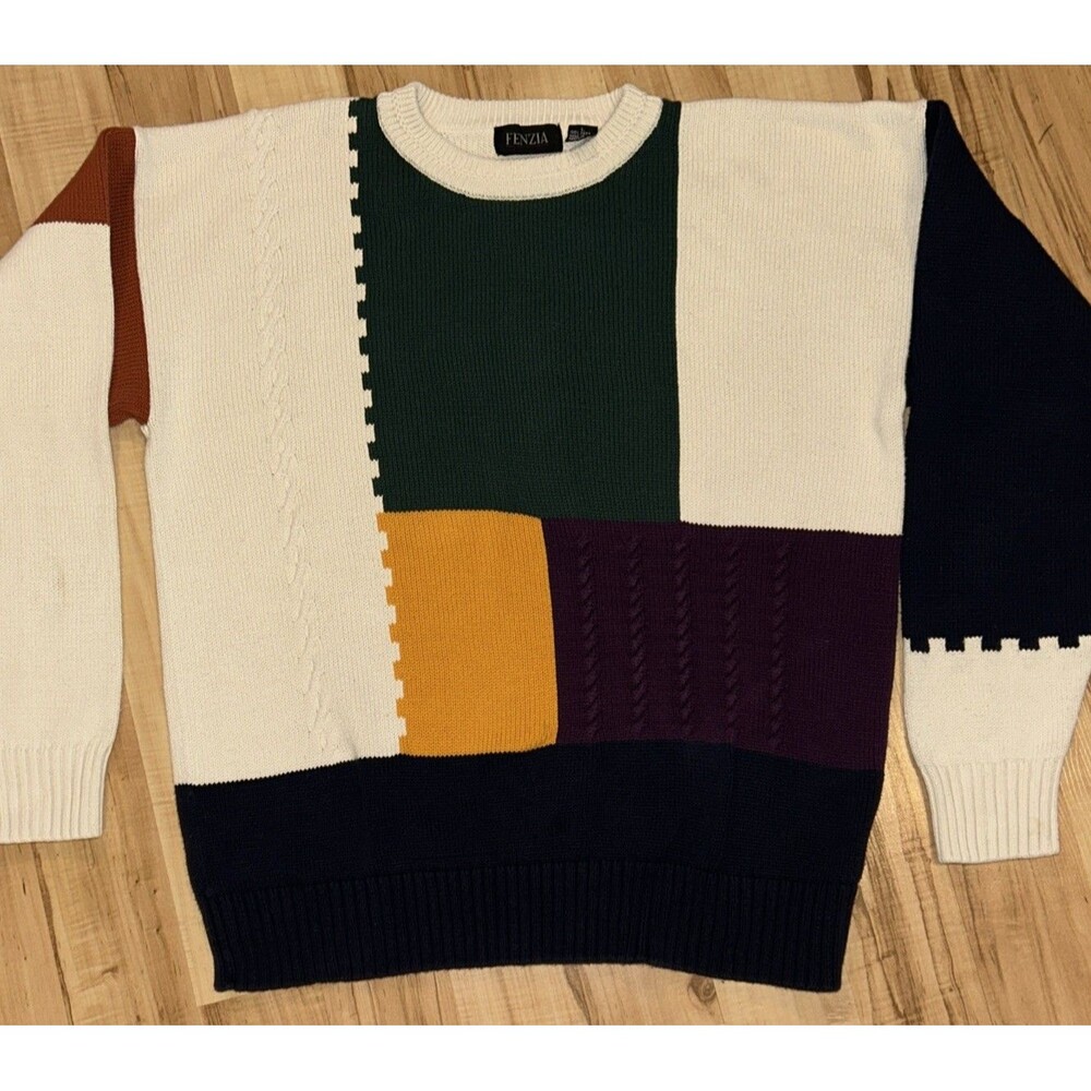 Fenzia Vintage 80s 90s One Of A Kind ColorBlock Sweater Mens L-XL READ